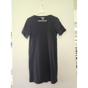 Chelsea & Theodore Boho Fringe Short Sleeve Black Cotton T-Shirt Dress Small